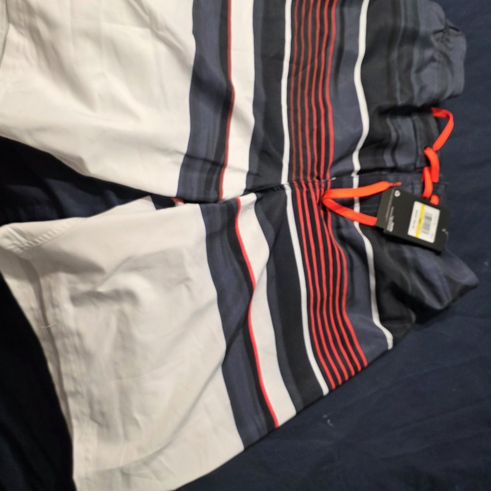 Men's Striped Swim Shorts - Black, White, Red